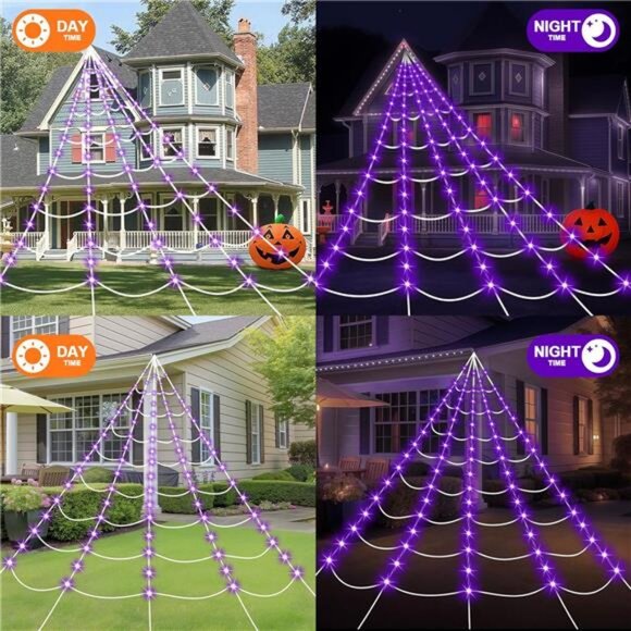 Halloween Decorations Spider Web Lights, 250 LED 16.4Ft Light Up Spider Web - Picture 7 of 8